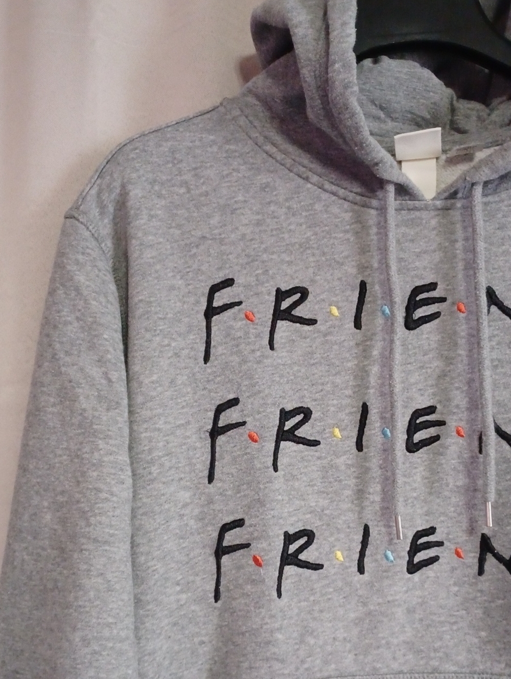 H&M × Warner Bros "Friends" TV Show Logo Hoodie Heather Gray Pouch Pocket Large - Picture 4 of 13